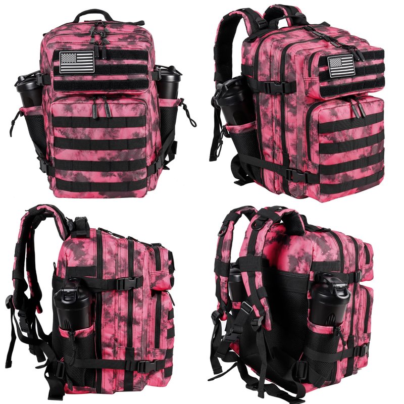 LHI Tactical Military Backpack for Men and Women 25L Army Assault Pack Bag Large Rucksack with Molle System-Pink tie dye