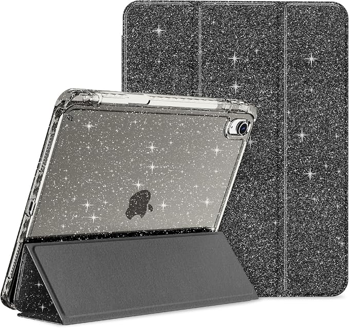 Case for iPad Air 11-inch (M4 2026/ M3 2025/ M2 2024)&amp 10.9-inch (5th/ 4th Gen) 2022/2020 Glittering Sparkly Slim Stand Cover with Clear Back Pencil Holder&amp Shockproof Protection (Black)