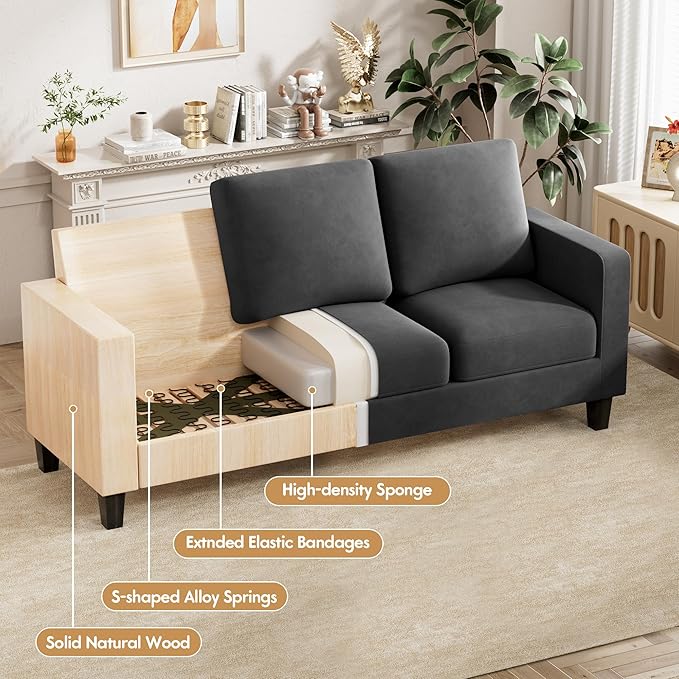 VICTONE Convertible Sectional Sofa Couch, 3 Seat L-Shaped Sofa with Linen Fabric Ottoman Small Couch for Small Apartments, Living Room and Office (Linen Fabric, Dark Gray)