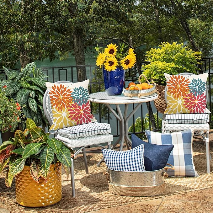 DFXSZ Outdoor Pillow Covers 16x16 Inch Set of 2 Orange Yellow Red Flower Decorative Waterproof Fall Summer Outdoor Pillow Covers for Patio Funiture Garden Couch 168G16