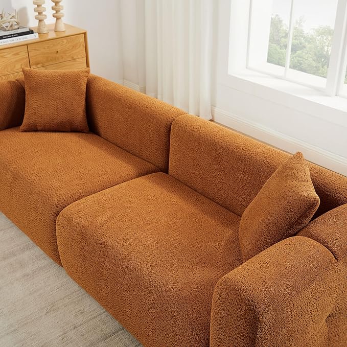 VANOMi Living Room Furniture Sets Include 95" Sofa & 42" Armchairs, Boucle Upholstered Oversized Couch with Pillows, Living Room Furniture Set for Bedroom Apartment (Curry, 1 Sofa+1 Chair)