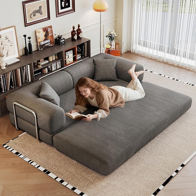 Boneless Couch Sectional Sofa,Convertible Sofa Bed with Sleeper Sofa,Futon Floor Couch Folding Sofas for Living Room,Bedroom,Apartment (Grey, 78.8''W)