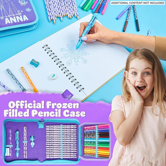 Disney Stitch Pencil Case for Girls Kids Tweens Colored Pencils Markers Pen Eraser Ruler Frozen School Supplies Stationary Gifts for Girls (Purple Frozen 1 Compartment)