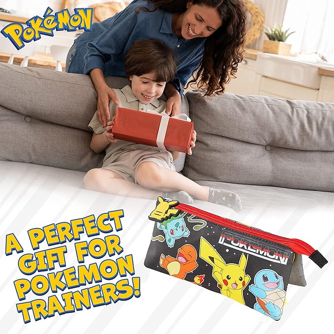 Pokemon Pencil Case for Boys and Girls Stationery Three Compartments Pencil Pouch School Supplies Stationary Pikachu Anime Gifts for Kids