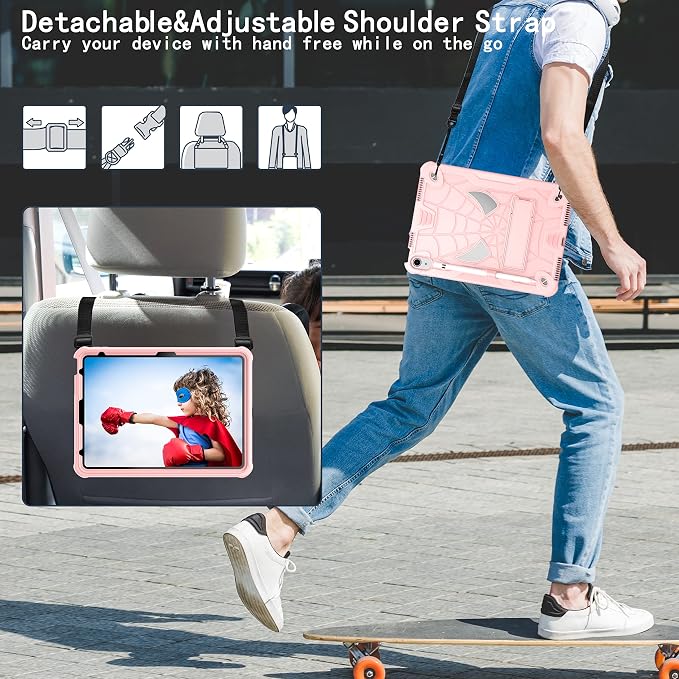 Dteck for iPad Air 3rd Gen (2019) / iPad Pro (2017) Case 10.5 Shockproof Protective Case with Kickstand Hard Plastic Shell 3-Layer Protection Drop Proof Sturdy Rugged Tablet Cover (Aqua+Rose)