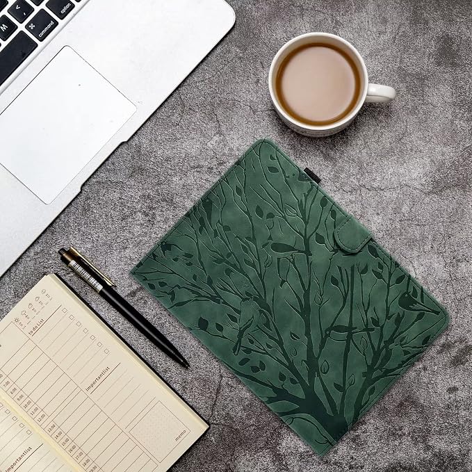 Case for Amazon Fire HD 8 &amp 8 Plus (12th/10th Generation 2024/2022/2020 Release) Pen Holder Premium PU Leather Stand Cover with Smart Auto Wake/Sleep Green Tress