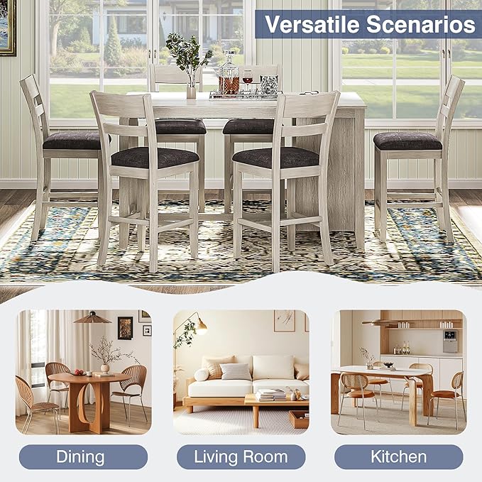5-Piece Solid Wood Dining Table Set for 4 with Storage Shelves/Wine Rack/Glass Holder, Modern Breakfast Dinette Kitchen Table with Chairs for Dining Room, Kitchen, Grey
