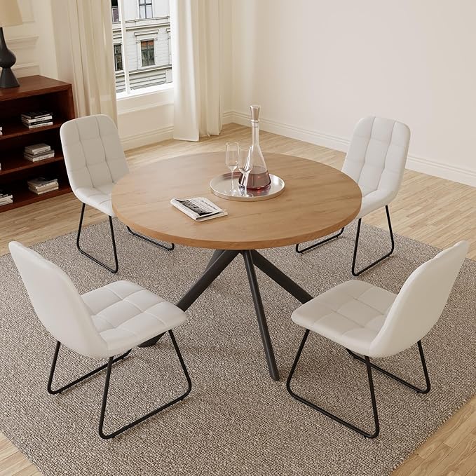Faux Leather Dining Chairs Set of 4, Modern Upholstered Kitchen Chairs with Curved Backrest and Metal Legs, PU Leather Dining Room Chairs for Kitchen Living Dining Room Set of 4 White