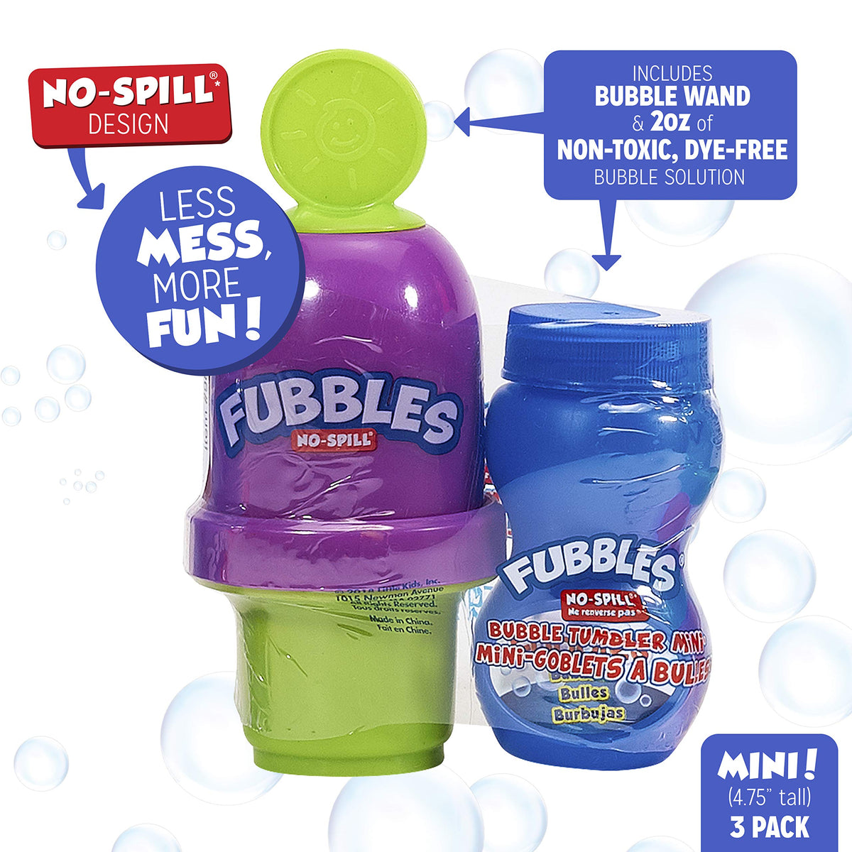Little Kids Fubbles No-Spill Mini Bubble Tumbler (3 Pack), Multi (99630)