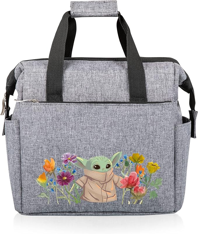 PICNIC TIME Star Wars Mandalorian Grogu On The Go Lunch Bag, Soft Cooler Lunch Box, Insulated Lunch Tote, Leak-Resistant Work Lunchbox, Reusable Thermal Cooler Bag, (Heathered Gray)