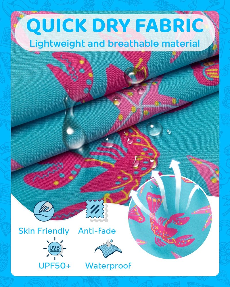 maamgic Boys Swim Trunks with Compression Liner Toddler Boy Swimsuit Quick Dry 4-Way Stretch Swimming Trunks Sea World Acid Blue 7 Years
