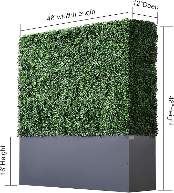 AGPL Upgraded Artificial Boxwood Hedge Wall with Gray Color Planter,Room Divider and Privacy Wall Backdrops Outdoor Privacy Fence for Patio,Balcony,Restaurant,Garden,Party Décor (48" H 48" W 12" D)