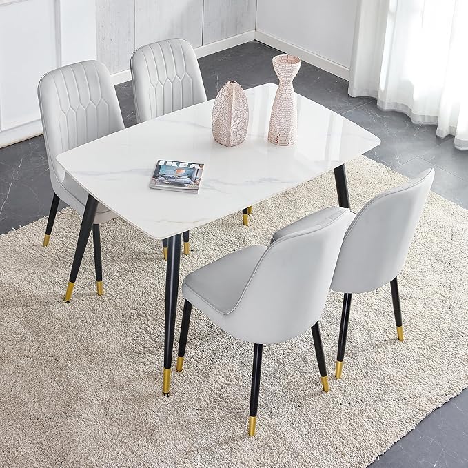 Dining Room Table Set for 4,Small Dining Table Set for 4, Sintered Stone Kitchen Table Top and Modern Chairs Set of 4 for Kitchen Dining Room, Small Space
