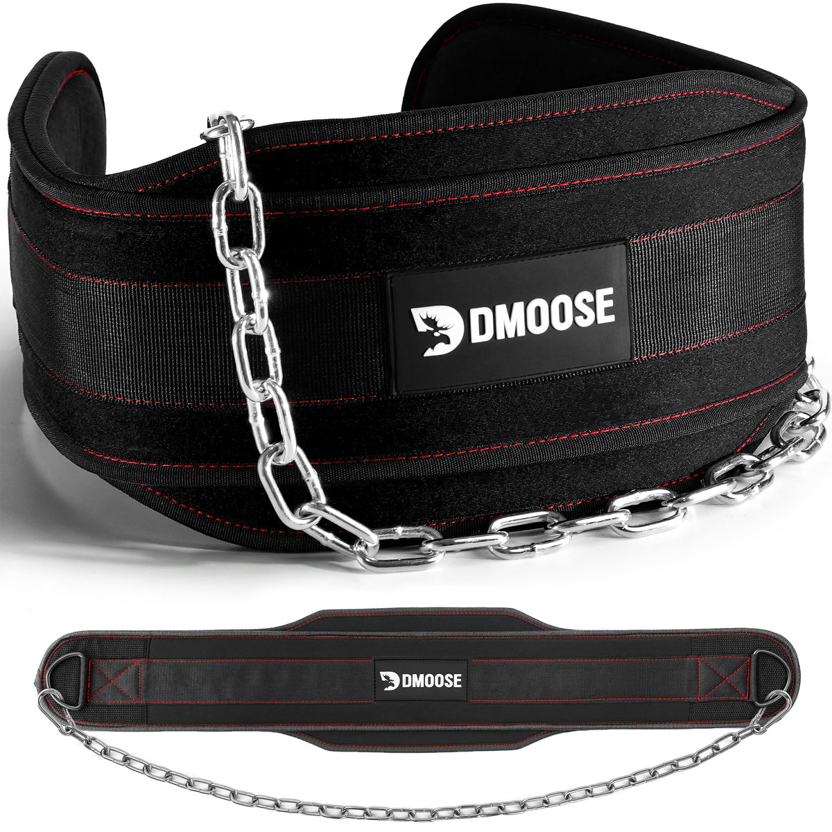 DMoose Fitness Dip Belt For Weightlifting - Weighted Pull Up and Squat Belt with Chain for Intense Workouts - Heavy Duty Stainless Steel Chain & Coated D-Ring - Weight Dipping Belt for Dips - Black