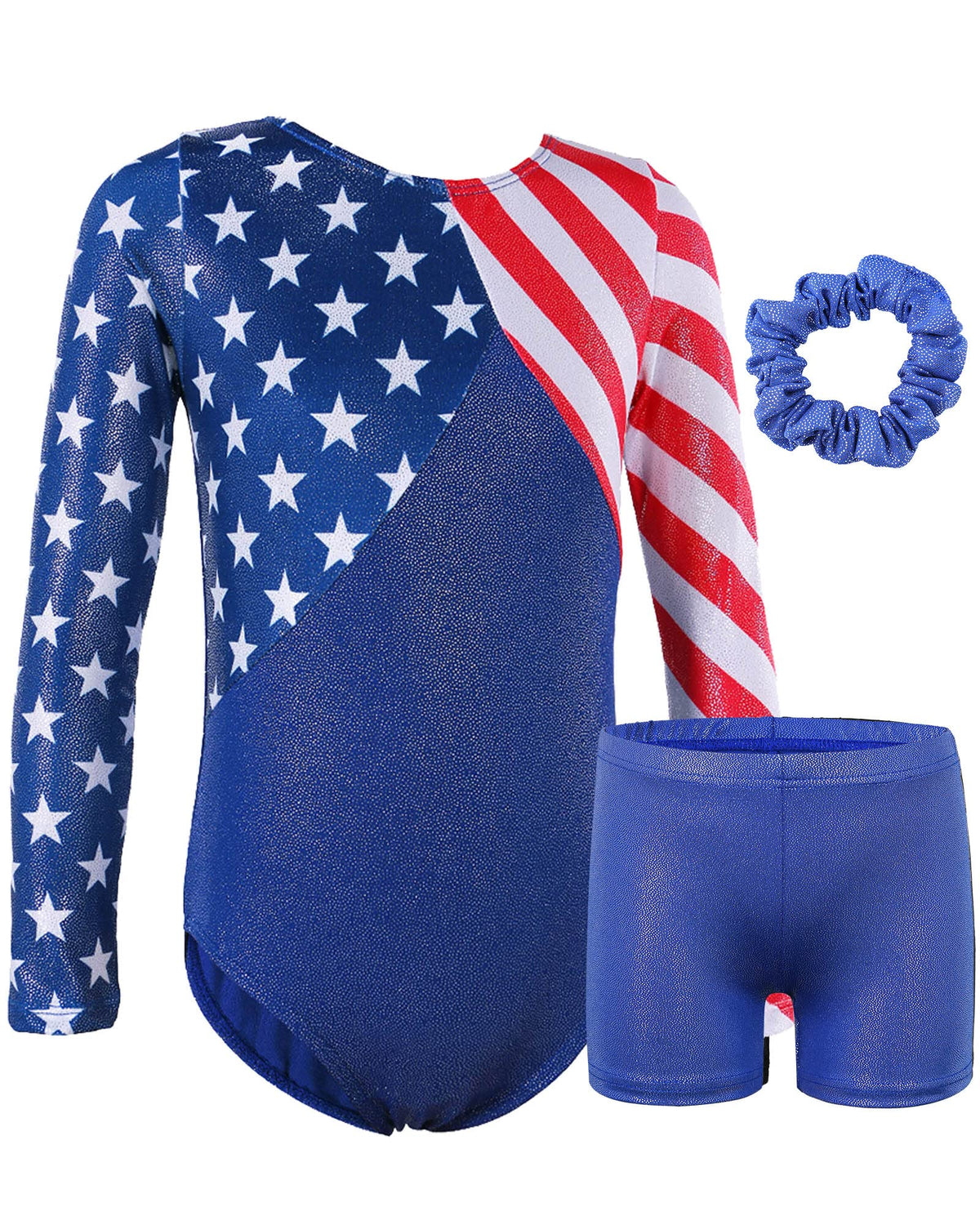 BAOHULU Gymnastics Leotards for Toddler Girls Patriotic Sparkle Red White Blue Athletic Dancewear KHB146_US_8A