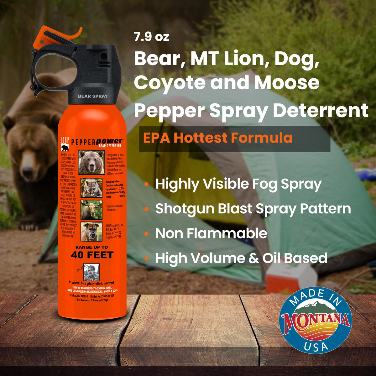 UDAP Pepper Power Bear Spray Self Defense Deterrent with Holster for Camping, Hiking, Fishing, Powerful Blast Pattern, 30 ft Fog Barrier, Safety Orange, SO2, 7.9 oz, 2 Pack