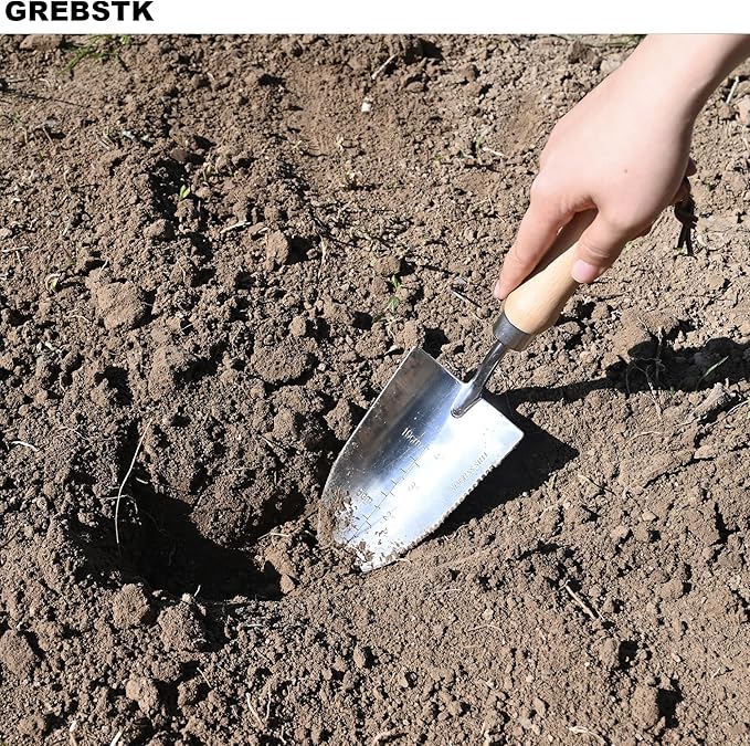 GREBSTK Gardening Serrated Shovels Stainless Steel Transplanter Garden Trowel Depth Marker Measurements Shovel Weeding Tool