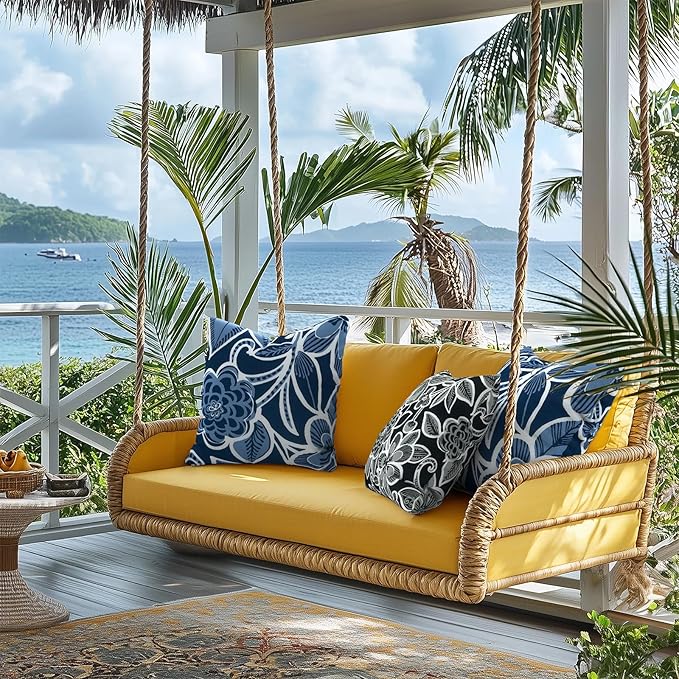 Outdoor Throw Pillow Covers 16x16 Inch, Square Patio Pillow Cases Pack of 2, Modern Decorative Back Cushion Covers for Patio Furniture Garden Couch Farmhouse,Flower Black