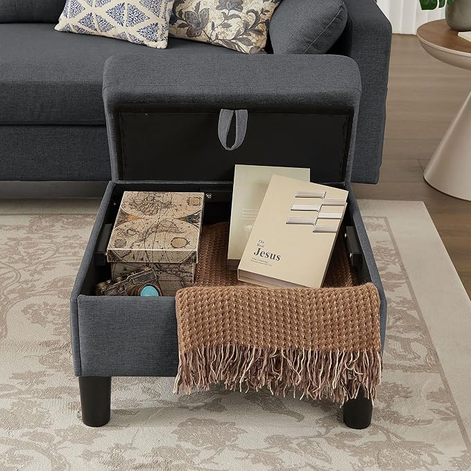 101" Convertible Sectional Sofa, Modern Linen Fabric U-Shaped Couch with 2 Storage Ottomans and Storage Pocket, 4 Seat Sofa Couches for Living Room, Apartment, Office, Darkgrey