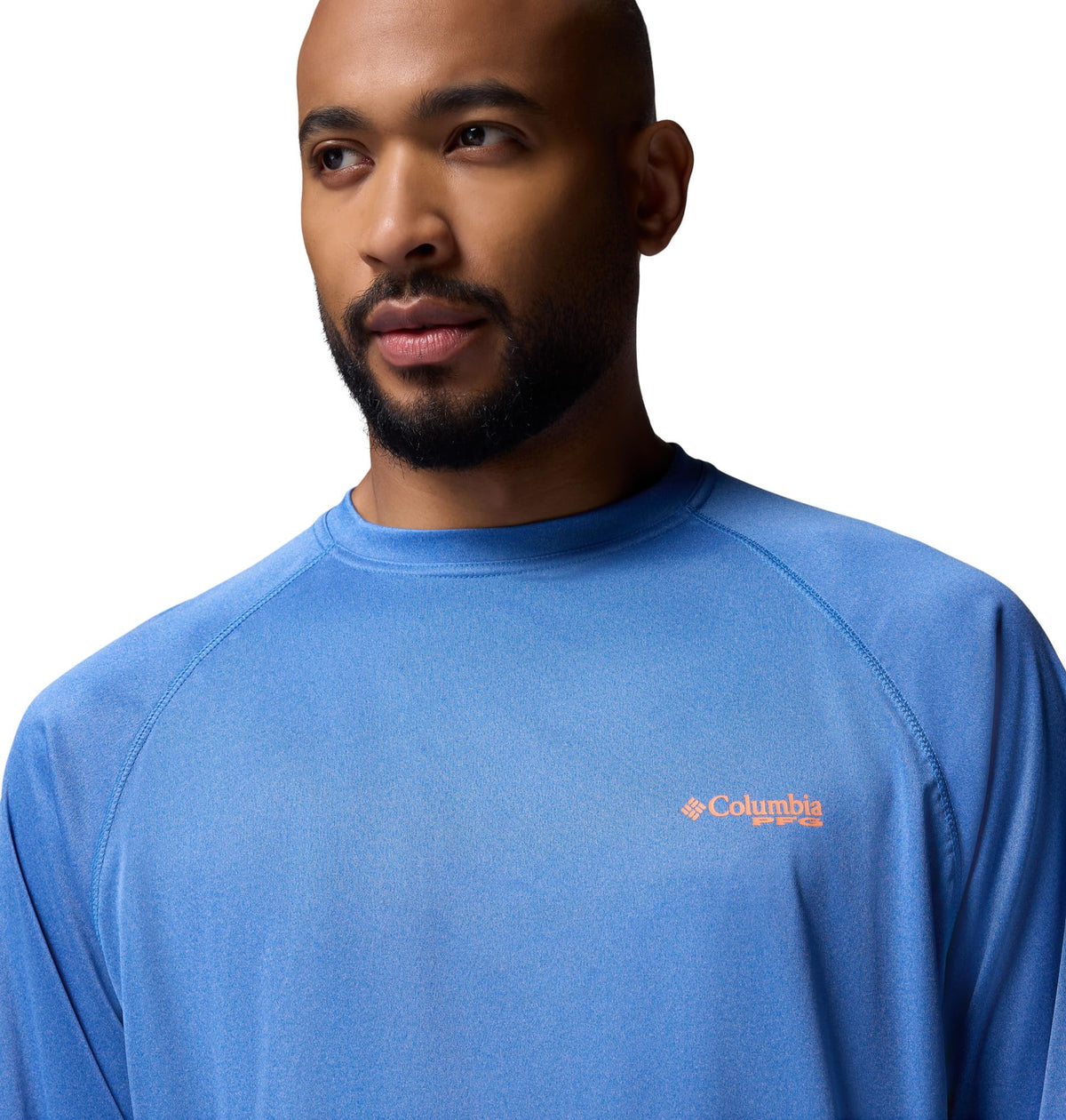 Columbia Men's PFG Terminal Tackle Long Sleeve Fishing Shirt, Vivid Blue Heather/Bright Nectar Logo, 3X Tall