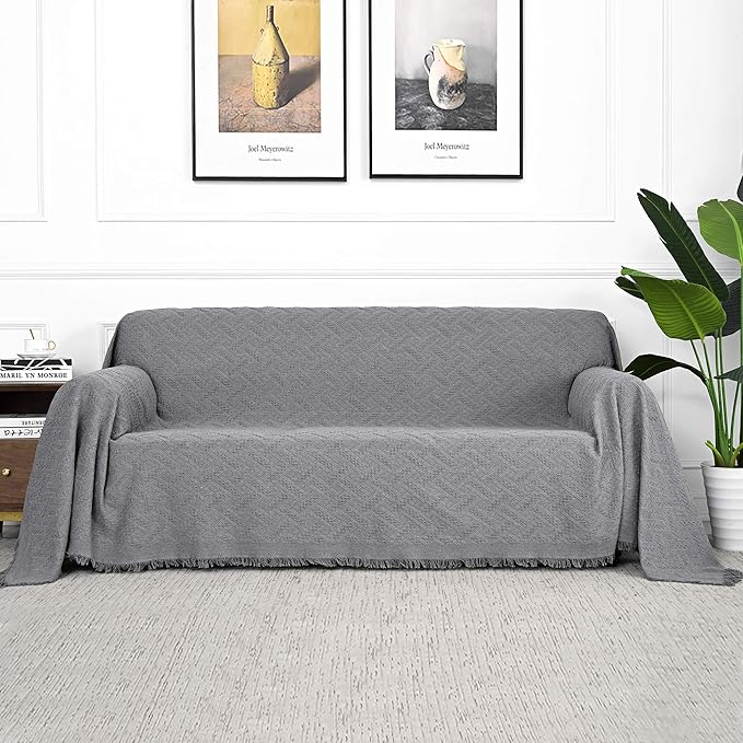 MYSKY HOME Sofa Cover, Couch Covers for 2 Cushion Couch, Geometrical Couch Cover Living Room Sofa Throws Sofa Slipcovers for Pets, & Kids (X-Large, 71" x 118", Grey)