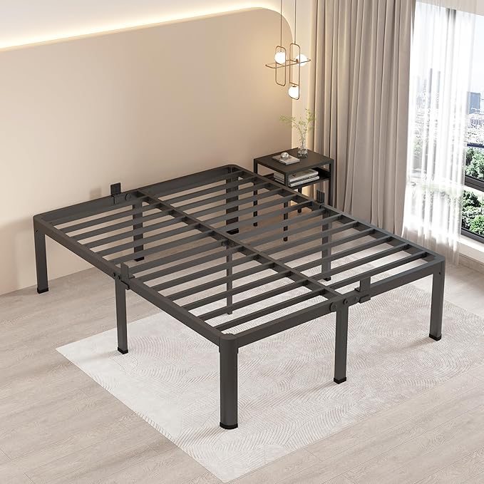 MAF 20 Inch King Size Bed Frame with Round Corner Legs Mattress Slide Stopper No Box Spring Needed Heavy Duty Metal Platform Bed Frames Under-Bed Storage Space, 3000 LBS Steel Slats Support
