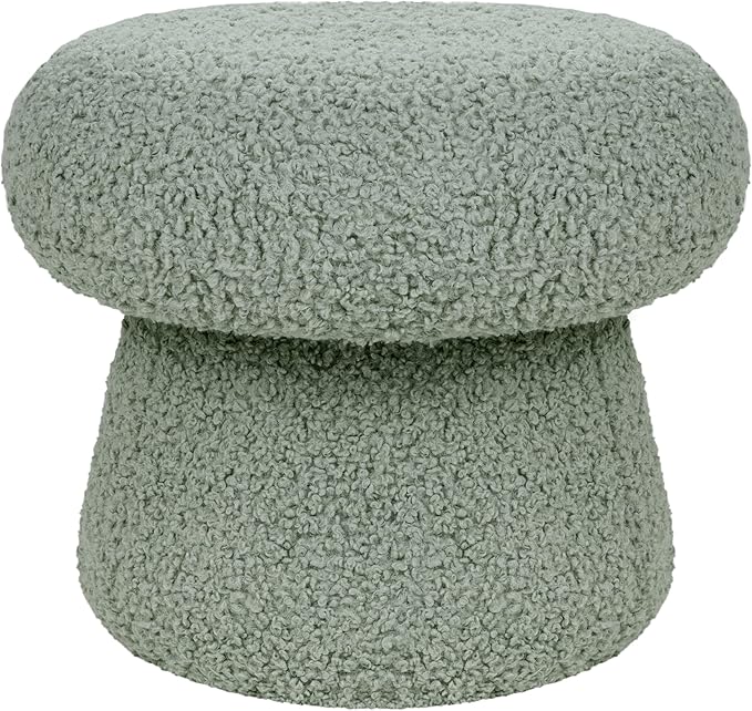 Babyletto Kids Mushroom Pouf - Ottoman Foot Rest - Poofy Plush Teddy Loop Round Footrest Stool for Couch - GREENGUARD Certified Soft & Stuffed, Comfy Pouf Ottoman for Living Room & Nursery Floor, Sage