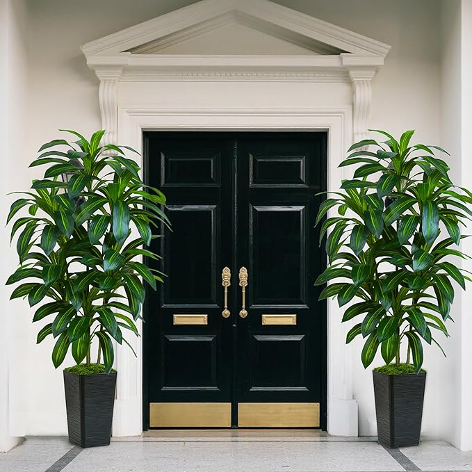 Artificial Dracaena Plant 5FT Tall - Fake Tree with Black Planter - Faux Yucca Tall Fake Floor Plant in Pot - Artificial Trees for Home Bedroom Office Indoor Living Room Decoration