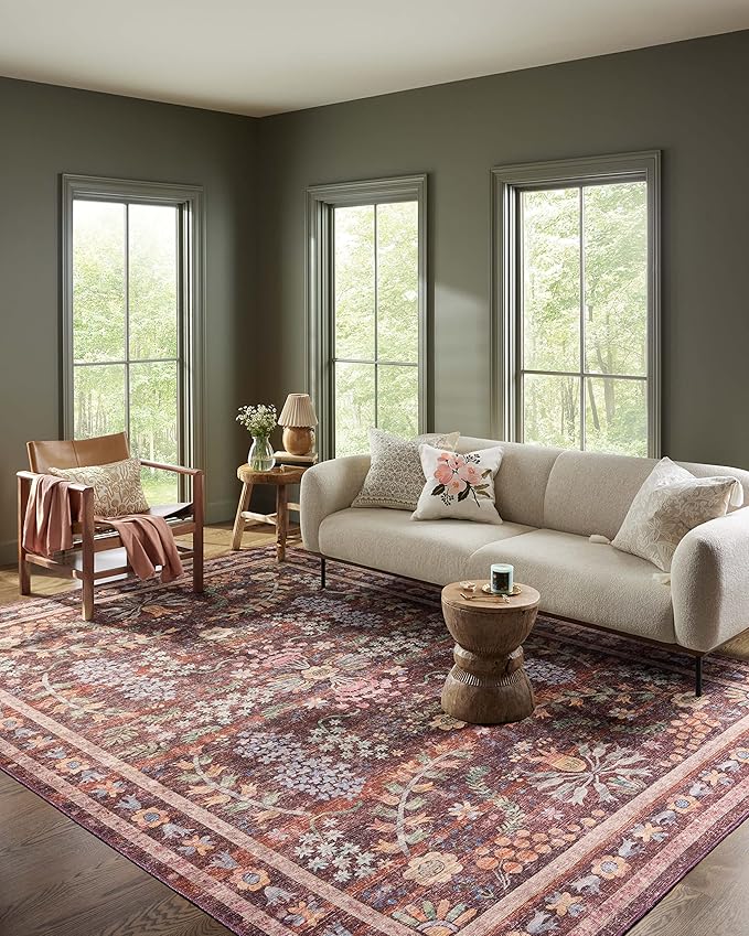 Loloi Rifle Paper Co. Maison Collection MAO-06 Red 3'-0" x 3'-0" Round, .19" Pile Height, Accent Rug