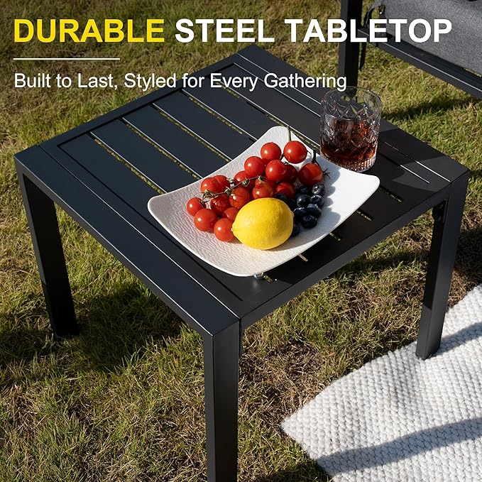 Metal Patio Furniture Set w/Fire Pit Table, 6-Piece Modern Outdoor Conversation Set with 5-Inch Thick Cushions, Outdoor Furniture Set for Garden, Backyard, Balcony, Poolside (Dark Grey)