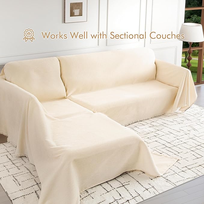 Couch Cover for 3 Cushion Couch Sofa Pet Friendly, Chenille Sectional L Shaped Sofa Cover Washable for Dogs Cats Kids, Leather Furniture Protector Slipcover Decor for Living Room, 91"x134"
