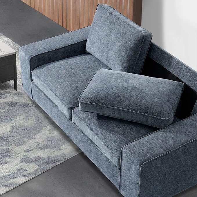 LEISLAND 71.25" Modern Sofas for Living Room, Small Sofas Couches for Small Spaces, Chenille Loveseat Couch with Solid Wood, Metal, Square Arm and Removable Cover/Easy to Install(Blue)
