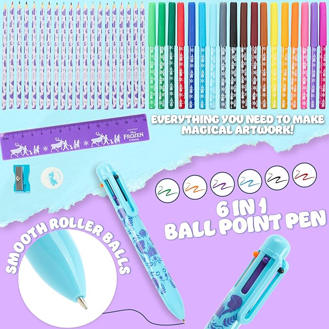 Disney Stitch Pencil Case for Girls Kids Tweens Colored Pencils Markers Pen Eraser Ruler Frozen School Supplies Stationary Gifts for Girls (Purple Frozen 1 Compartment)