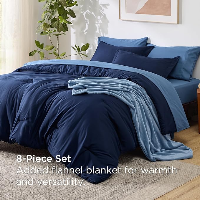 Bedsure Twin Comforter Set Navy Blue, 6 Pieces Prewashed Twin Size Bed in a Bag with Soft Fleece Bed Blanket, Down Alternative Bedding Set for All Seasons, Sheets, Pillowcase & Sham