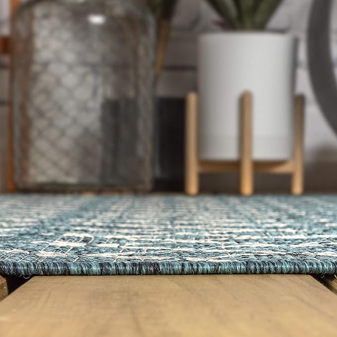 JONATHAN Y SMB108C-8R Ourika Moroccan Geometric Textured Weave Teal/Gray 8' Round Indoor/Outdoor Area Rug, Pet Friendly, Non-Shedding, Stain Resistant, Easy-Cleaning for Backyard, Patio, Porch
