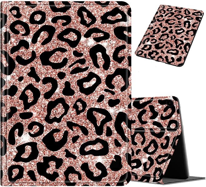 Case for Samsung Galaxy Tab A11+ / A9 Plus 11-Inch (2026/2024) Lightweight Adjustable Stand Folio Cover PU Leather Smart Protective Case with Auto Wake/Sleep Glitter Leopard