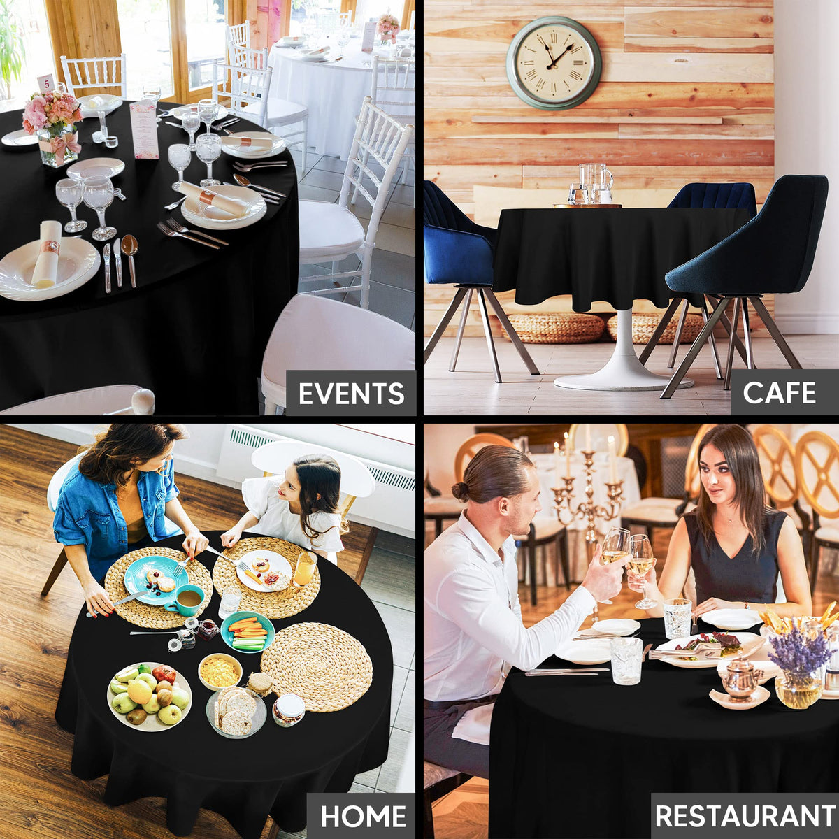 Utopia Kitchen 2 Pack Round Table Cloth [70 Inches, Black] Stain and Wrinkle Resistant Tablecloth Washable Polyester Cover for Dining, Buffet Parties, Picnic and Weddings