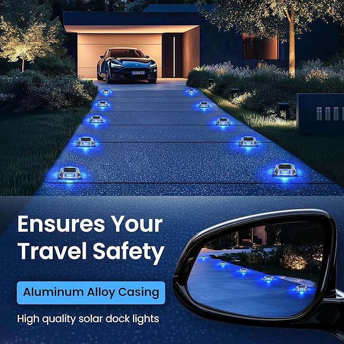SOLPEX Solar Deck Dock Lights Outdoor 12 Pack, Color Changing Solar Powered Light, Driveway Lights, Waterproof for Step, Sidewalk, Path, Garden, Yard