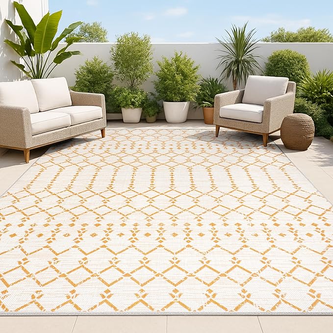 JONATHAN Y Moroccan Geometric Indoor Outdoor Area Rug 8X10 Cream/Orange, Ourika Textured Weave for Backyard, Patio, Porch, Easy-Cleaning, High Traffic, Pet-Friendly, Non-Shedding (SMB108O-8)
