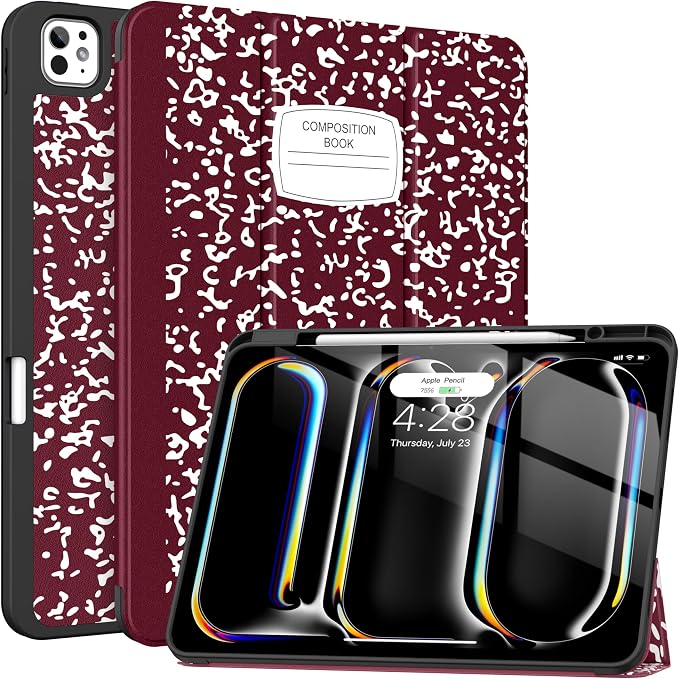 Soke Case for New iPad Pro 13 Inch (M5/M4 2025/2024 Release) with Pencil Holder Trifold Stand Shockproof [Support Apple Pencil Charging + Auto Wake/Sleep] Soft TPU Back Cover Book Black