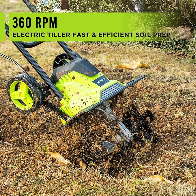 STEELITE 14-Inch Corded Electric Tiller, 10 Amp Powerful Garden Cultivator for Soil Preparation and Landscaping – Lightweight, Durable, and Easy to Use
