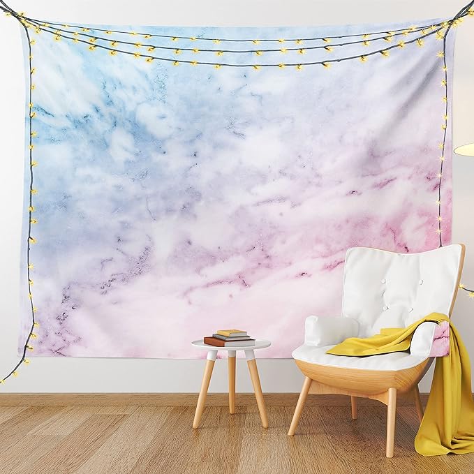 Ambesonne Marble Print Tapestry King Size, Pastel Toned Cloudy Crack Lines Stained Antique Shabby Design, Wall Hanging Bedspread Bed Cover Wall Decor, 104" X 88", Pink