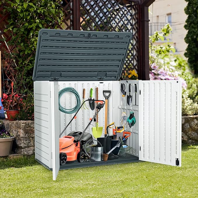 YITAHOME Outdoor Resin Storage Sheds, 39 in Height Lockable Waterproof Horizontal Shed w/o Shelf, Easy to Assemble Shed Storage for Garden Tools, Light Gray