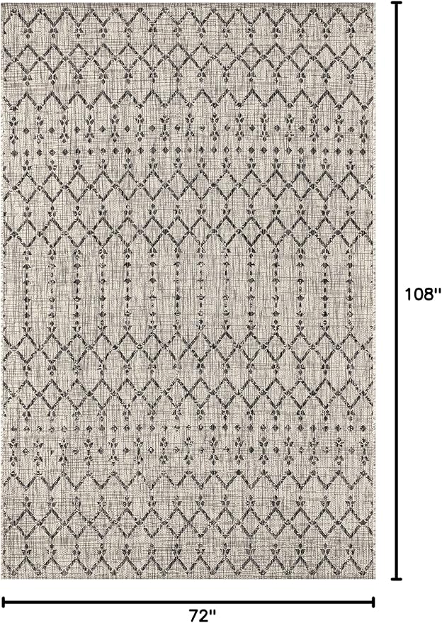 JONATHAN Y Moroccan Geometric Indoor Outdoor Area Rug 6X9 Light Gray/Black, Ourika Textured Weave for Backyard, Patio, Porch, Easy-Cleaning, High Traffic, Pet-Friendly, Non-Shedding (SMB108E-6)