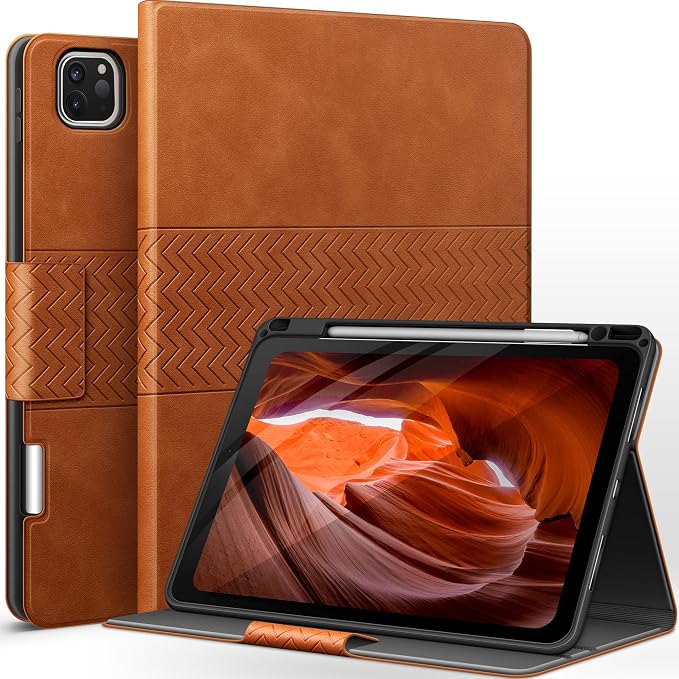 auaua Case for iPad Pro 11 inch (4th 3rd 2nd &amp 1st Gen) with Pencil Holder Auto Sleep/Wake PU Leather (Brown)
