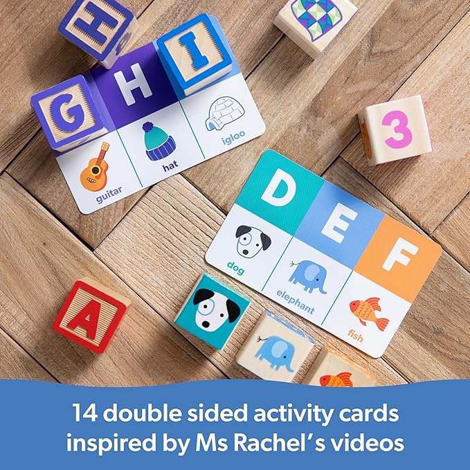 Ms. Rachel Melissa & Doug Letter, Number, and Game Wooden Learning Blocks with Activity Cards for Girls and Boys Toddlers Ages 18 Months+ - FSC Certified