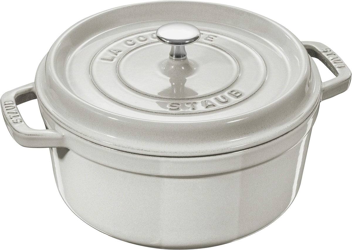 Staub Cast Iron 5.5-qt Round Cocotte - White Truffle, Made in France
