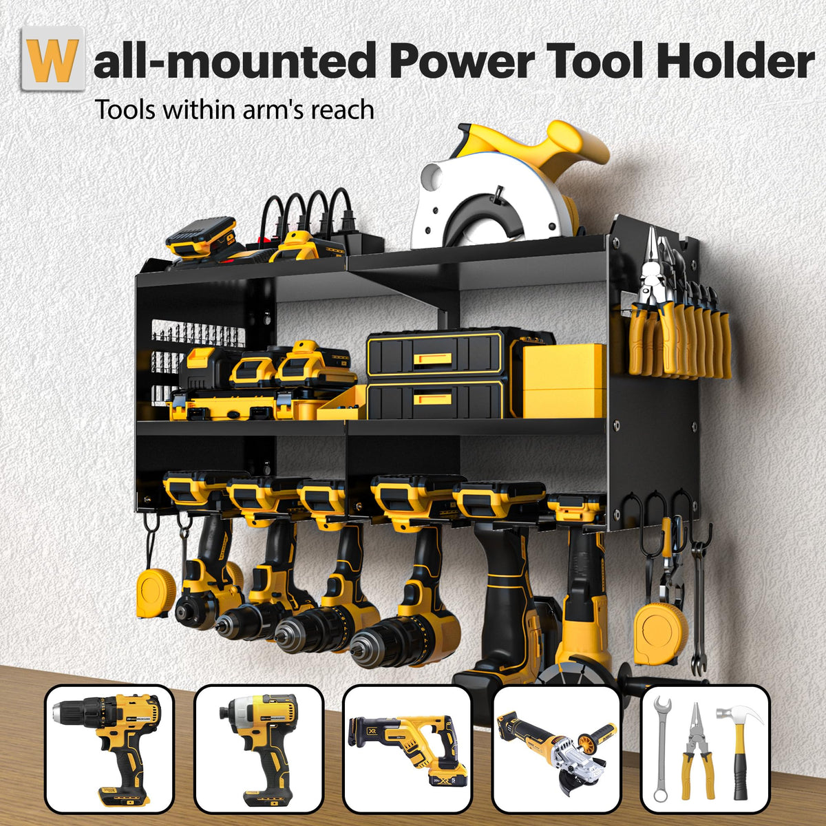 Spampur Power Tool Organizer Wall Mount with Charging Station
