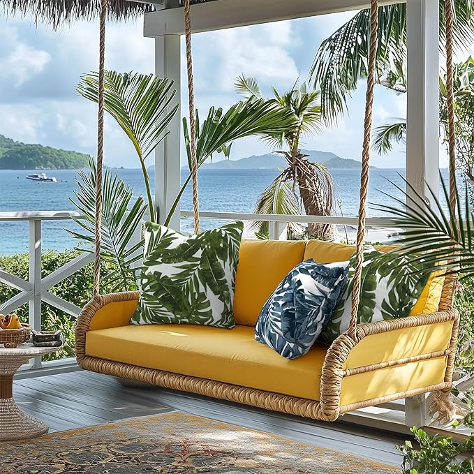 Outdoor Pillows for Patio Furniture 20x20 inch, Square Outdoor Throw Pillows with Inserts, Decorative Patio Pillows for Garden Couch Home Sofa Office Chair, Pack of 2, Palm Blue