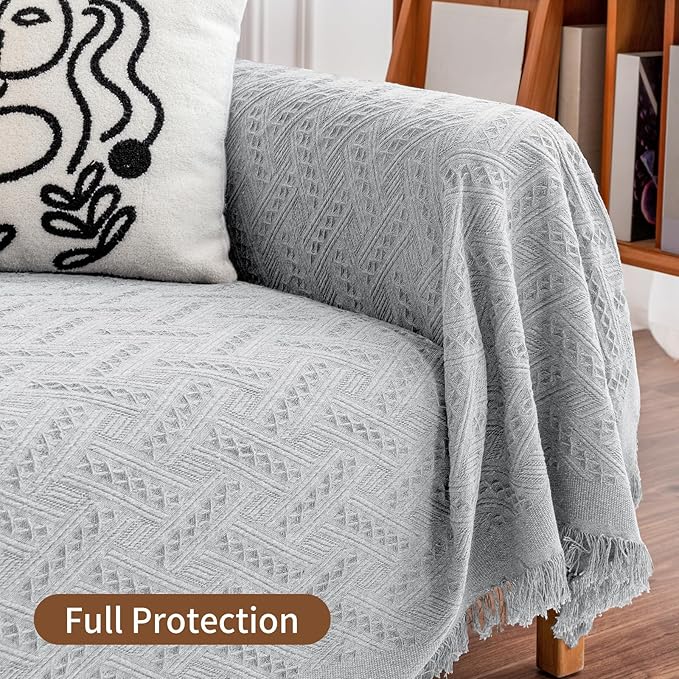 Deep Dream Sectional Couch Cover - Geometrical Jacquard Fabric Sofa Cover (X-Large, 71"x118", Light Grey) for Dogs & 3 Cushion Couch
